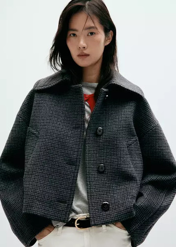 Mango houndstooth wool jacket - wool,